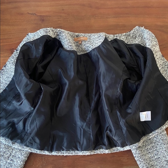 Ellen Tracy tweed blazer jacket sparkle black cream grey Chanel vibe size 10 - Picture 12 of 16